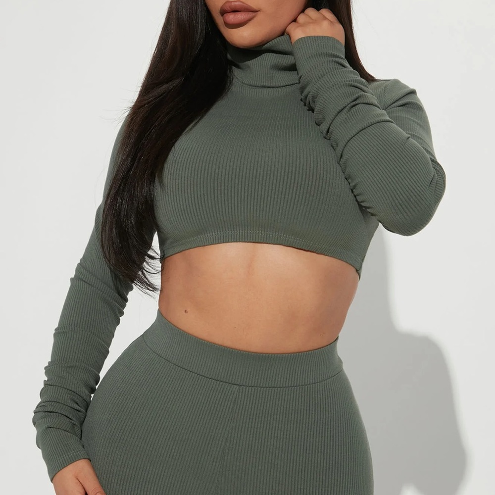 XS Olive Long Sleeve Crop Top